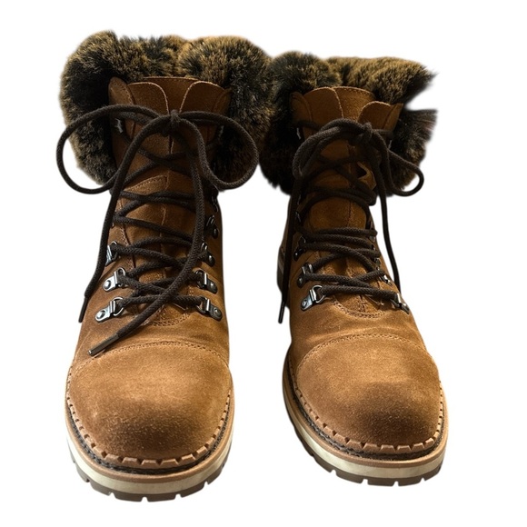Sam Edelman Bowen Brown Suede Faux Fur Lace Up Boots in Luggage Brown Sz. 9.5 - Picture 9 of 16